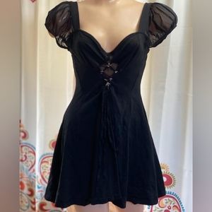 Current Mood Black Lace Up Mini Dress with Sheer Sleeves, Size Medium